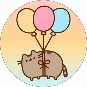 Opłatek na tort Kot PUSHEEN z balonikami 2