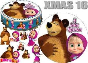 Opłatek na tort MASZA i NIEDŹWIEDŹ + 9 postaci + dedykacja XMAS 16