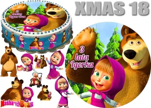 Opłatek na tort MASZA i NIEDŹWIEDŹ + 9 postaci + dedykacja XMAS 18