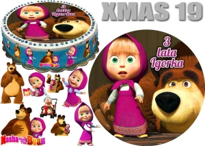 Opłatek na tort MASZA i NIEDŹWIEDŹ + 9 postaci + dedykacja XMAS 19