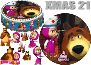 Opłatek na tort MASZA i NIEDŹWIEDŹ + 9 postaci + dedykacja XMAS 21