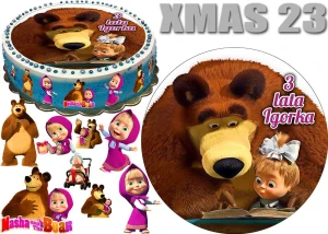 Opłatek na tort MASZA i NIEDŹWIEDŹ + 9 postaci + dedykacja XMAS 23