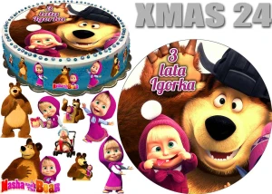 Opłatek na tort MASZA i NIEDŹWIEDŹ + 9 postaci + dedykacja XMAS 24
