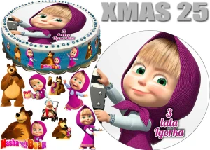 Opłatek na tort MASZA i NIEDŹWIEDŹ + 9 postaci + dedykacja XMAS 25