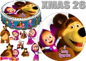 Opłatek na tort MASZA i NIEDŹWIEDŹ + 9 postaci + dedykacja XMAS 26