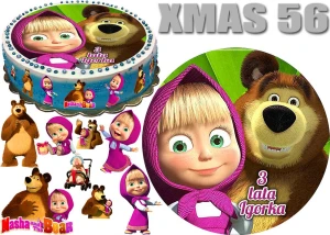 Opłatek na tort MASZA i NIEDŹWIEDŹ + 9 postaci + dedykacja XMAS 56