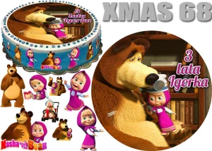 Opłatek na tort MASZA i NIEDŹWIEDŹ + 9 postaci + dedykacja XMAS 68