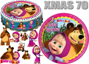 Opłatek na tort MASZA i NIEDŹWIEDŹ + 9 postaci + dedykacja XMAS 70