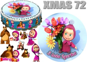 Opłatek na tort MASZA i NIEDŹWIEDŹ + 9 postaci + dedykacja XMAS 72