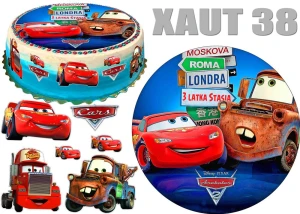 Opłatek na górę i bok tortu AUTA ZYGZAK McQuinn+7 postaci + dedykacja XAUT 38