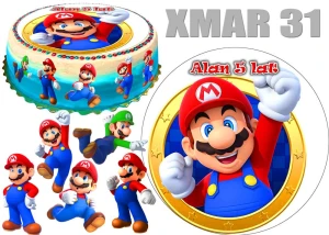 Opłatek na górę i bok tortu SUPER MARIO + 5 postaci + dedykacja XMAR31