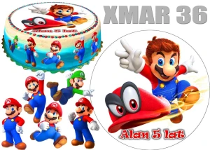 Opłatek na górę i bok tortu SUPER MARIO + 5 postaci + dedykacja XMAR36