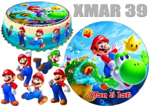 Opłatek na górę i bok tortu SUPER MARIO + 5 postaci + dedykacja XMAR39