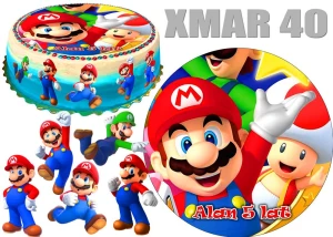 Opłatek na górę i bok tortu SUPER MARIO + 5 postaci + dedykacja XMAR40