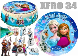 Opłatek na górę i bok tortu FROZEN Kraina lodu + 11 postaci + dedykacja XFRO34