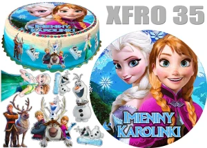 Opłatek na górę i bok tortu FROZEN Kraina lodu + 11 postaci + dedykacja XFRO35