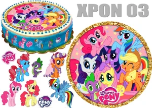 Opłatek na górę i bok tortu KUCYKI PONY XPON 03
