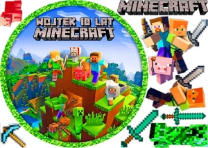Opłatek na tort MINECRAFT 1 okrąg na górę + 8 elementów na bok tortu