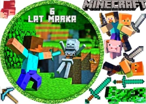 Opłatek na tort MINECRAFT  3 okrąg na górę + 8 elementów na bok tortu