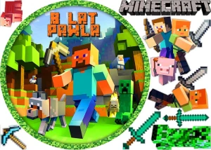 Opłatek na tort MINECRAFT  4 okrąg na górę + 8 elementów na bok tortu