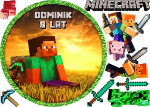 Opłatek na tort MINECRAFT  6 okrąg na górę + 8 elementów na bok tortu