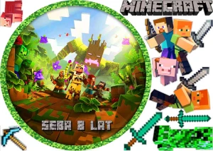 Opłatek na tort MINECRAFT  okrąg na górę + 8 elementów na bok tortu