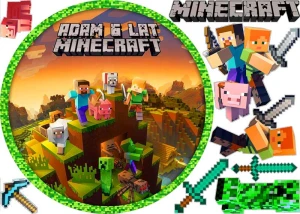 Opłatek na tort MINECRAFT  okrąg na górę + 8 elementów na bok tortu
