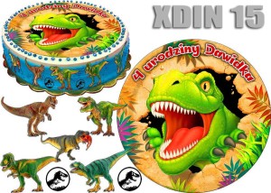 Opłatek  DINOZAUR okrąg na górę i postacie na bok tortu XDIN 15