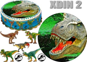 Opłatek  DINOZAUR okrąg na górę i postacie na bok tortu XDIN 2