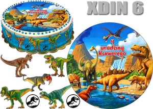 Opłatek  DINOZAUR okrąg na górę i postacie na bok tortu XDIN 6