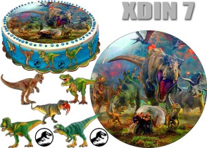 Opłatek  DINOZAUR okrąg na górę i postacie na bok tortu XDIN 7