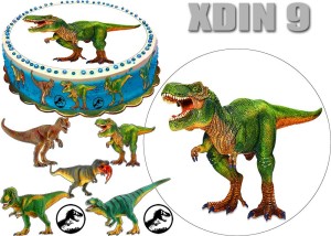 Opłatek  DINOZAUR okrąg na górę i postacie na bok tortu XDIN 9