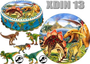 Opłatek  DINOZAUR okrąg na górę i postacie na bok tortu XDIN 13