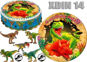Opłatek  DINOZAUR okrąg na górę i postacie na bok tortu XDIN 14