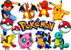 Opłatkowy zestaw na góre i bok tortu POKEMONY POSTACIE