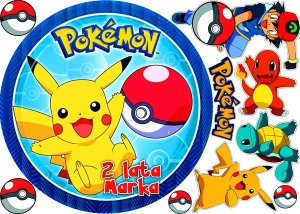 zestaw opłatkowy na góre i boki tortu POKEMONY PIKACHU (5)