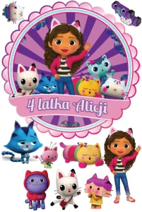 ZESTAW opłatkowy na tort KOCI DOMEK GABI + Twój napis 16