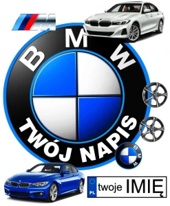 opłatek na tort logo BMW + Twoje imię + 7 elementów na bok