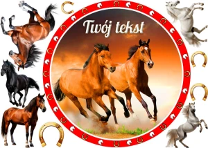 Opłatek na tort KOŃ  okrąg na górę tortu + 5 koników