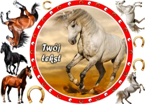 Opłatek na tort KOŃ  okrąg na górę tortu + 5 koników