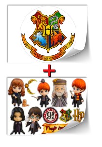 Opłatek na tort HARRY POTTER  Zestaw: okrąg na górę i postacie na bok tortu