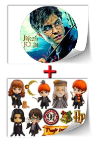 Opłatek na tort HARRY POTTER  Zestaw: okrąg na górę i postacie na bok tortu