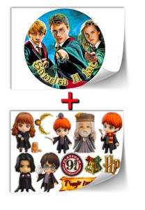 Opłatek na tort HARRY POTTER  Zestaw: okrąg na górę i postacie na bok tortu