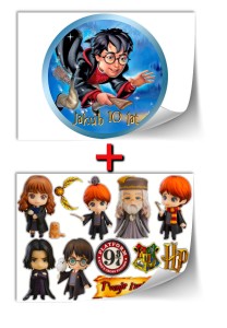 Opłatek na tort HARRY POTTER  Zestaw: okrąg na górę i postacie na bok tortu
