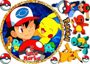 Opłatek na tort POKEMONY PIKACHU - zestaw na górę i boki tortu