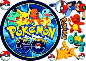 Opłatek na tort POKEMONY PIKACHU - zestaw na górę i boki tortu wzór, XPOK 09