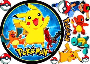 Opłatek na tort POKEMONY PIKACHU - zestaw na górę i boki tortu wzór, XPOK 08