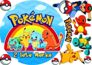 Opłatek na tort POKEMONY PIKACHU - zestaw na górę i boki tortu wzór, XPOK 07