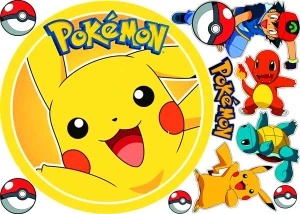 Opłatek na tort POKEMONY PIKACHU - zestaw na górę i boki tortu wzór, XPOK 02